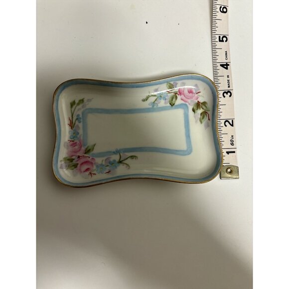 Vintage MZ Austria Rectangular Porcelain Tray With Floral Design 6" X 3.5" - Picture 6 of 6